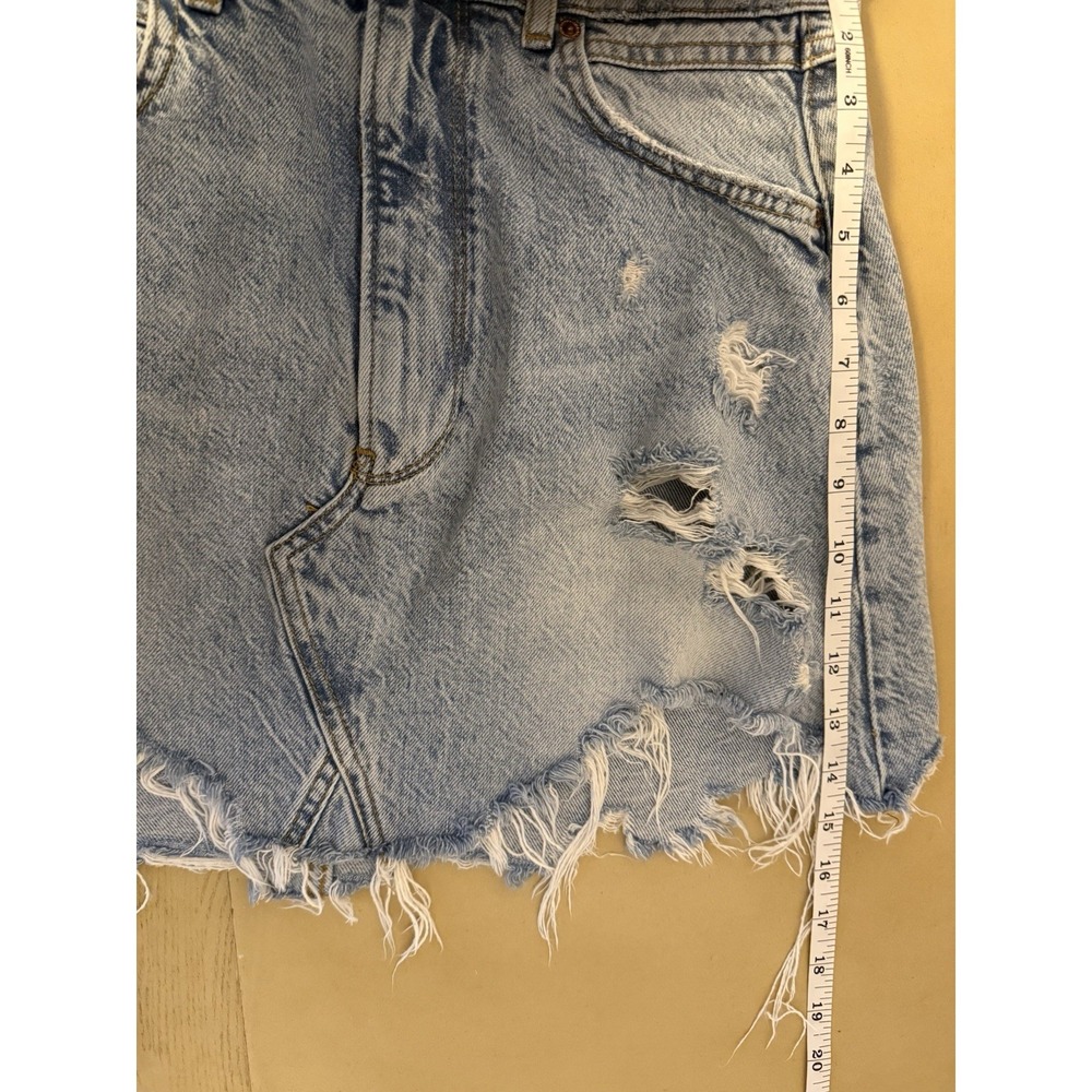 ZARA The Mini Skirt Denim Distressed Destroyed Raw Hem Light Wash Large - Picture 13 of 13